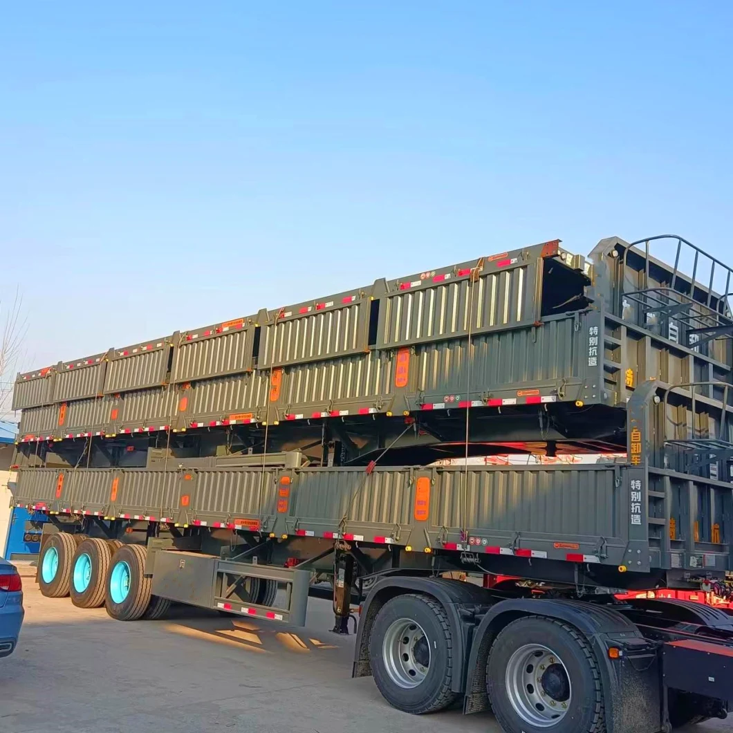 3 Axle 4 Axle Drop Side Board Sidewall Trailer with Enclosed Side Wall Cargo Container Transport Semi Trailer