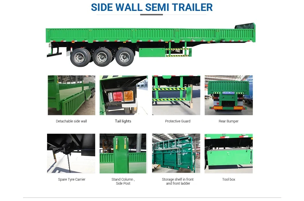 3 Axle 4 Axle Drop Side Board Sidewall Trailer with Enclosed Side Wall Cargo Container Transport Semi Trailer
