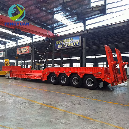 Fengyuan 3 Axle Lowbed Semi Trailer with Automatic Ladder
