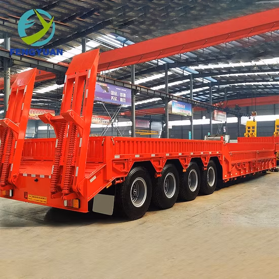 Fengyuan 3 Axle Lowbed Semi Trailer with Automatic Ladder